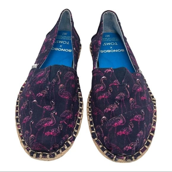 Bonobos x Toms Limited Edition Pink Flamingos Slip On Canvas Espadrilles - Picture 3 of 13